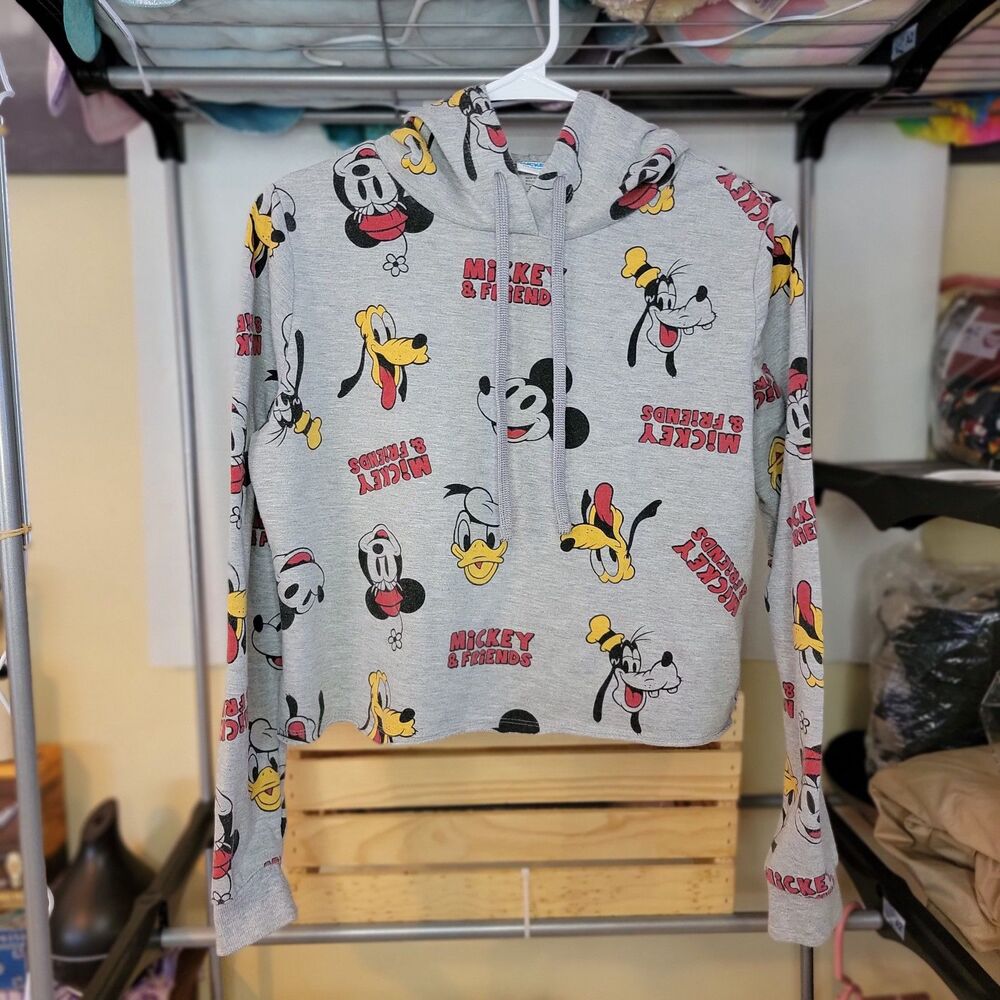 Disney Mickey & Friends Pullover Hoodie Crop Grey LS - Size XS